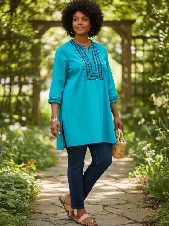 Jaclyn Smith Tops - Jaclyn Smith Womens‎ Sequin Embellished Tunic Top Size XL Turquoise